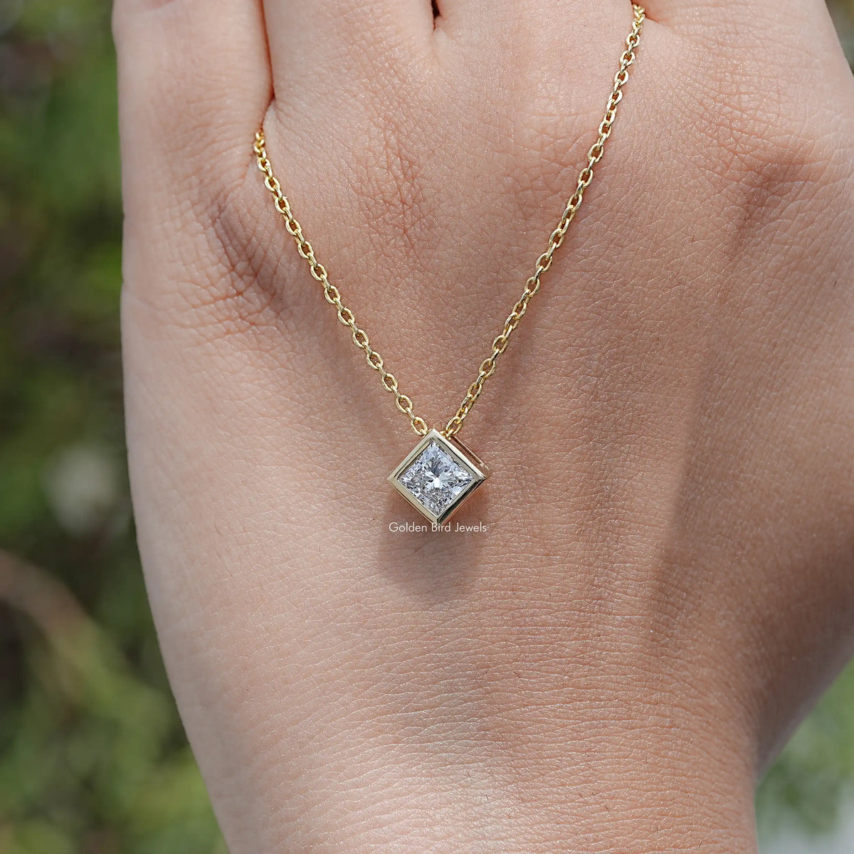 Princess Lab Diamond Bezel Set Solitaire Pendant