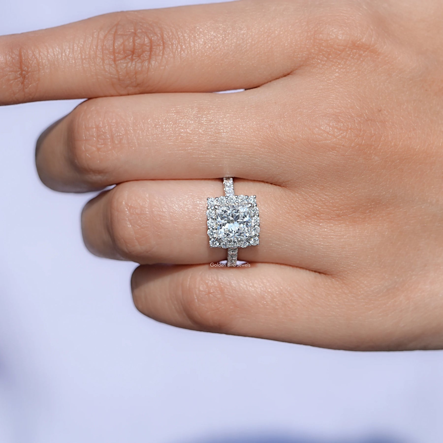 Top view of Cushion Cut Accent Halo Wedding Ring  for women 's wear