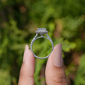 Back view of Princess Cut Lab Diamond Halo Accent Ring in secure setting 
