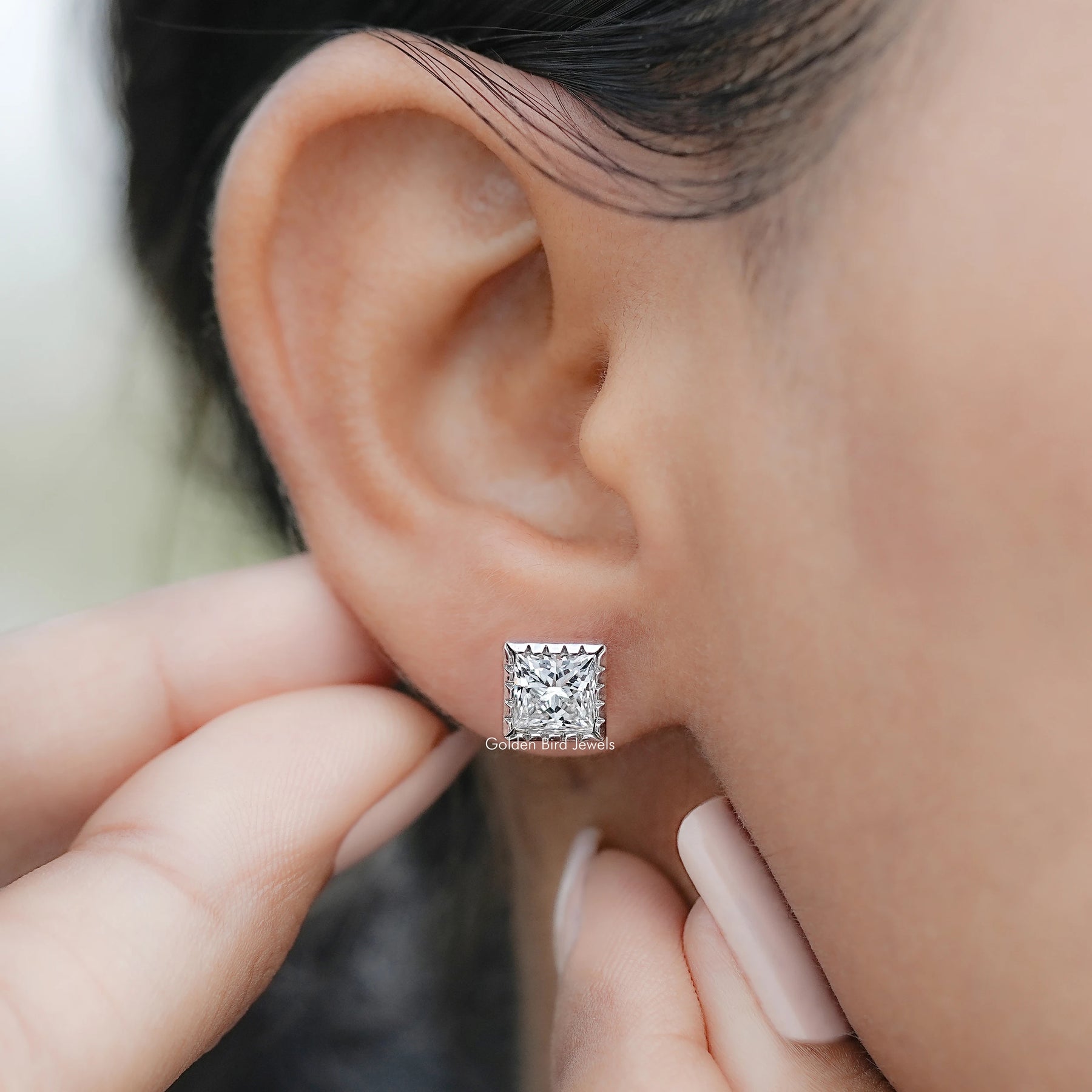 Princess Cut Lab Diamond Milgrain Stud Earrings