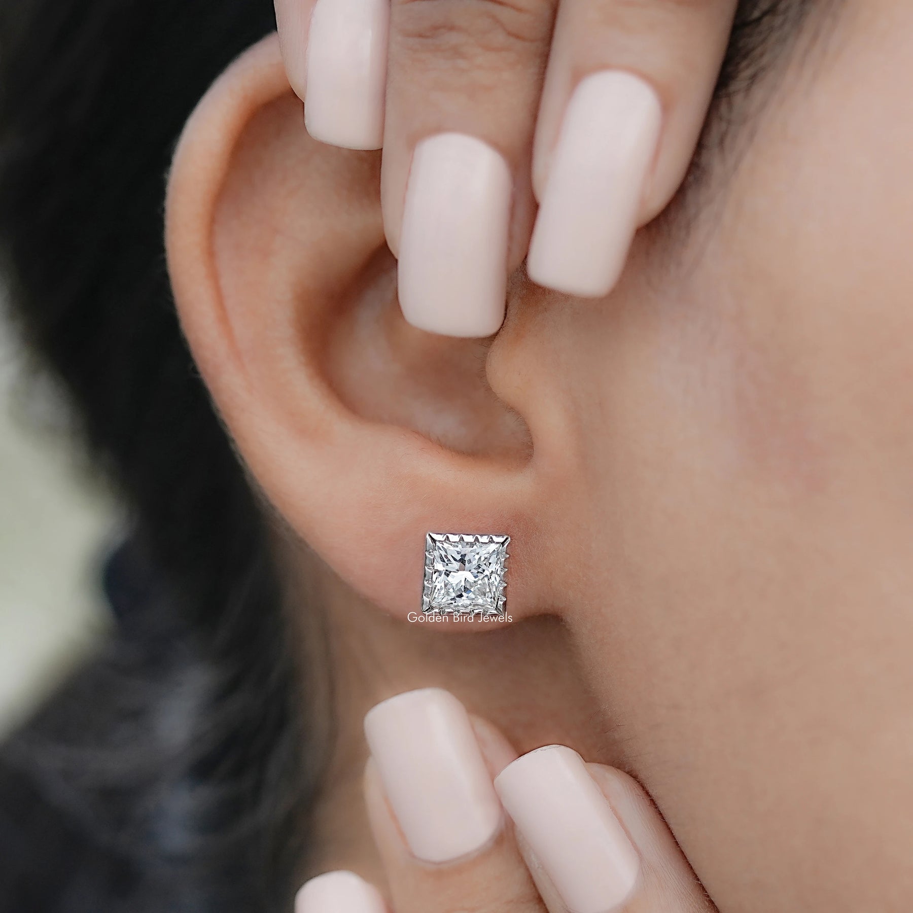 Princess Cut Lab Diamond Milgrain Stud Earrings