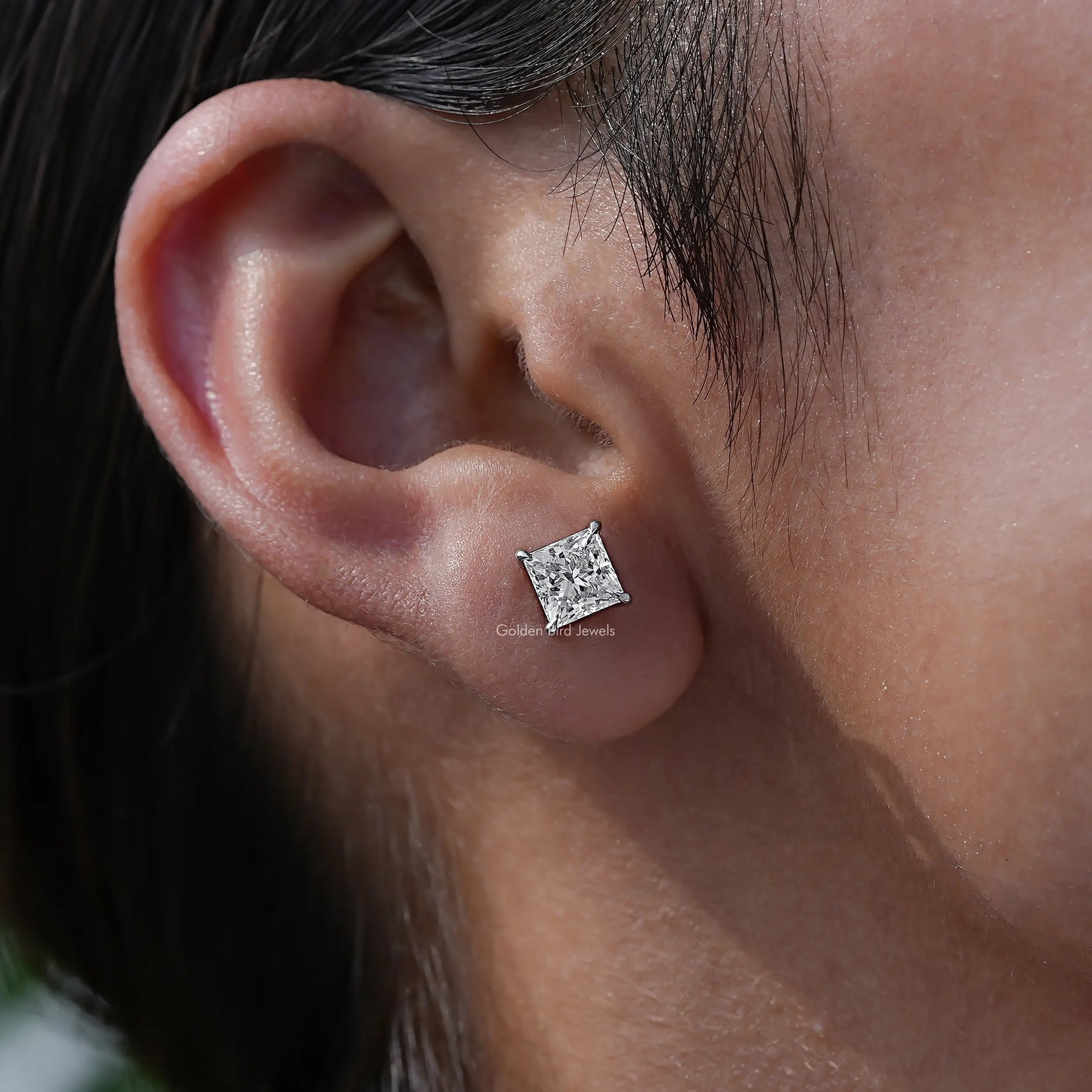 Top View of Solitaire Princess Cut Stud Earrings