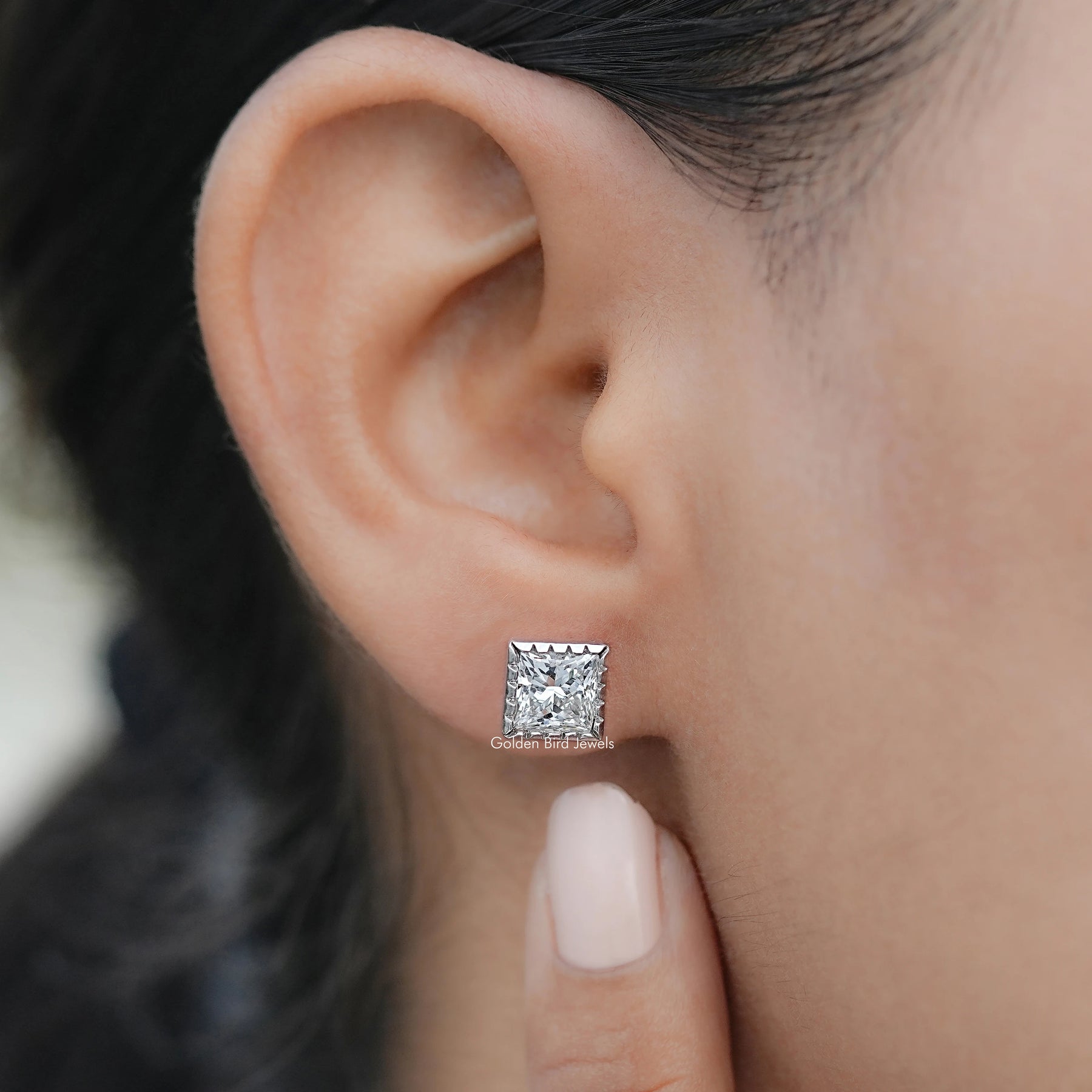 Princess Cut Lab Diamond Milgrain Stud Earrings