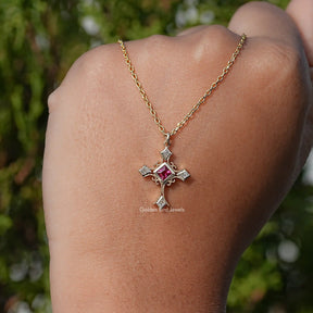 Criss Cross Princess Cut Gemstone Pendant