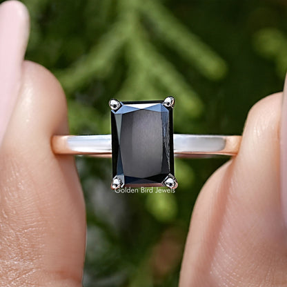 Black Radiant Cut Moissanite Gemstone Hidden Halo Ring