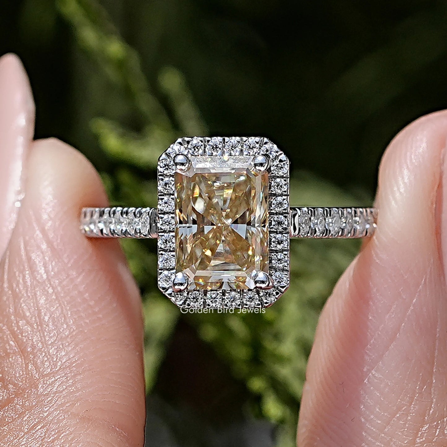 Radiant Cut Moissanite Halo Accent Wedding Ring