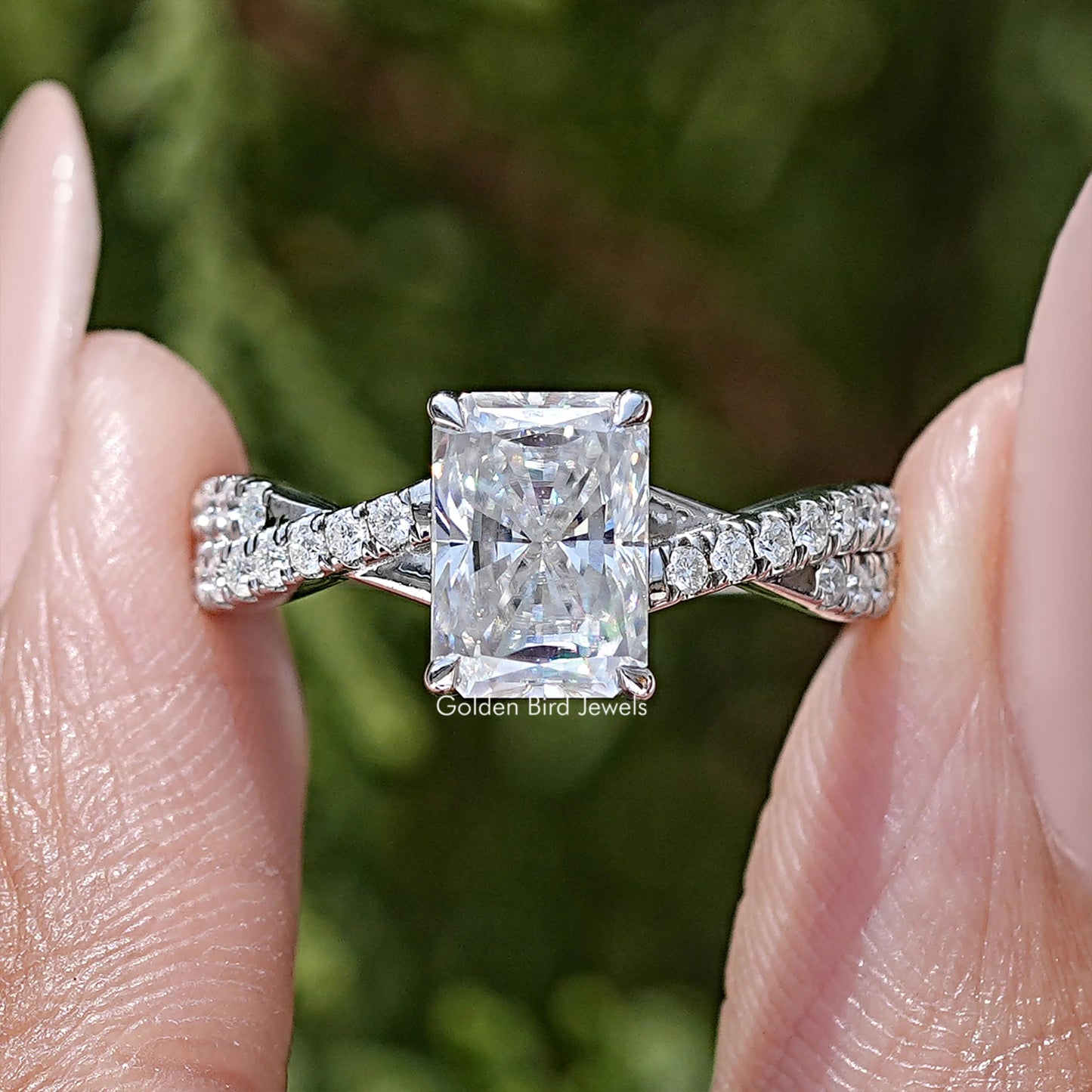 Radiant Moissanite Twisted Accent Wedding Ring