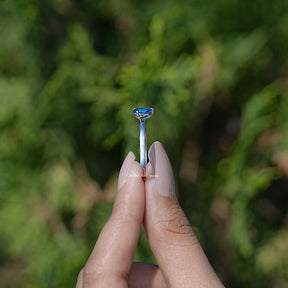 Back view of Moissanite Engagement Ring in Radiant and Pear Cut Stones