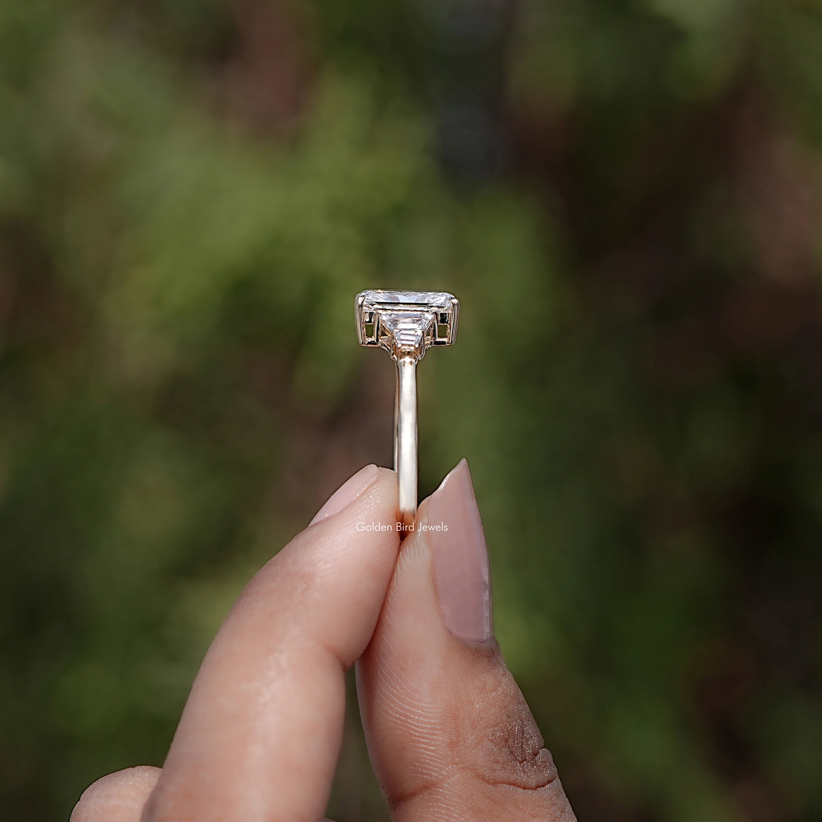 Side View of Radiant And Step Cut Trapezoid Diamond Ring