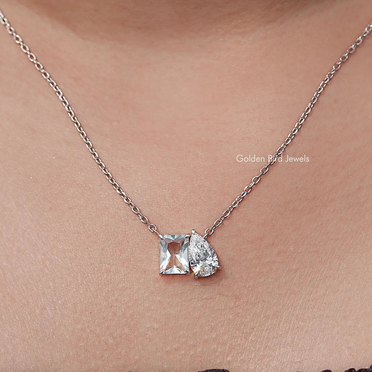 Radiant Cut Aqua Blue Gemstone Toi Et Moi Pendant