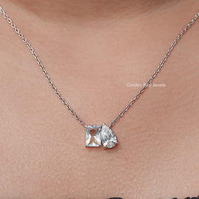 Radiant Cut Aqua Blue Gemstone Toi Et Moi Pendant