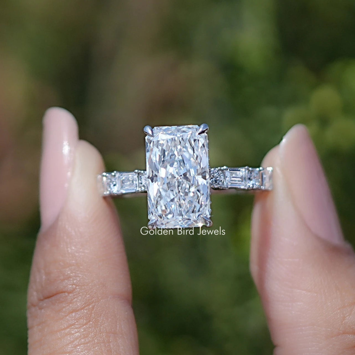 Radiant Cut Lab Diamond Accent Set Ring