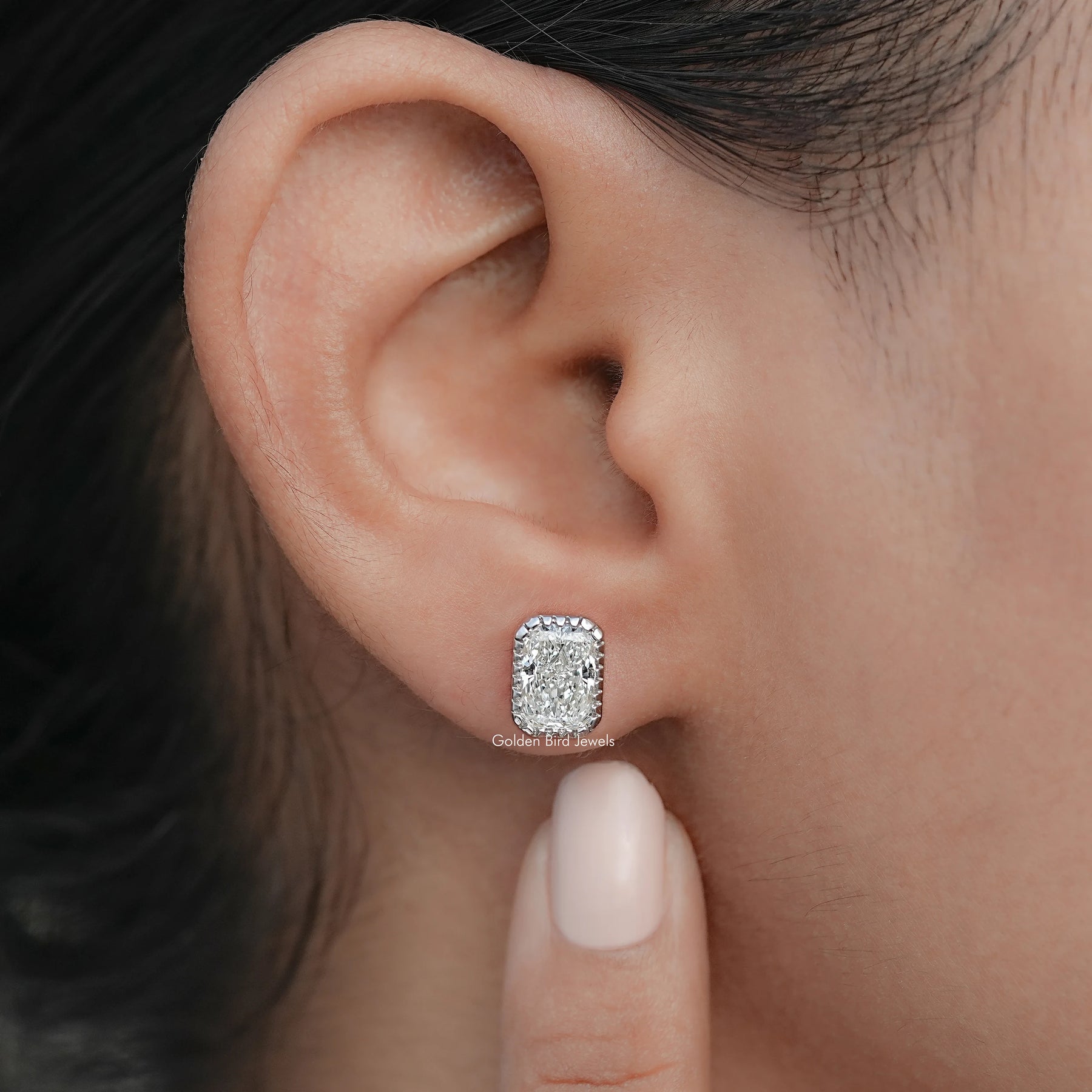 Radiant Lab Diamond Milgrain Bezel Stud Earrings