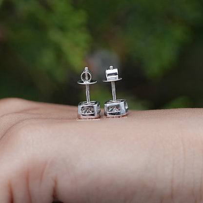 Back View of Radiant Cut Diamond Stud Earrings in screw back