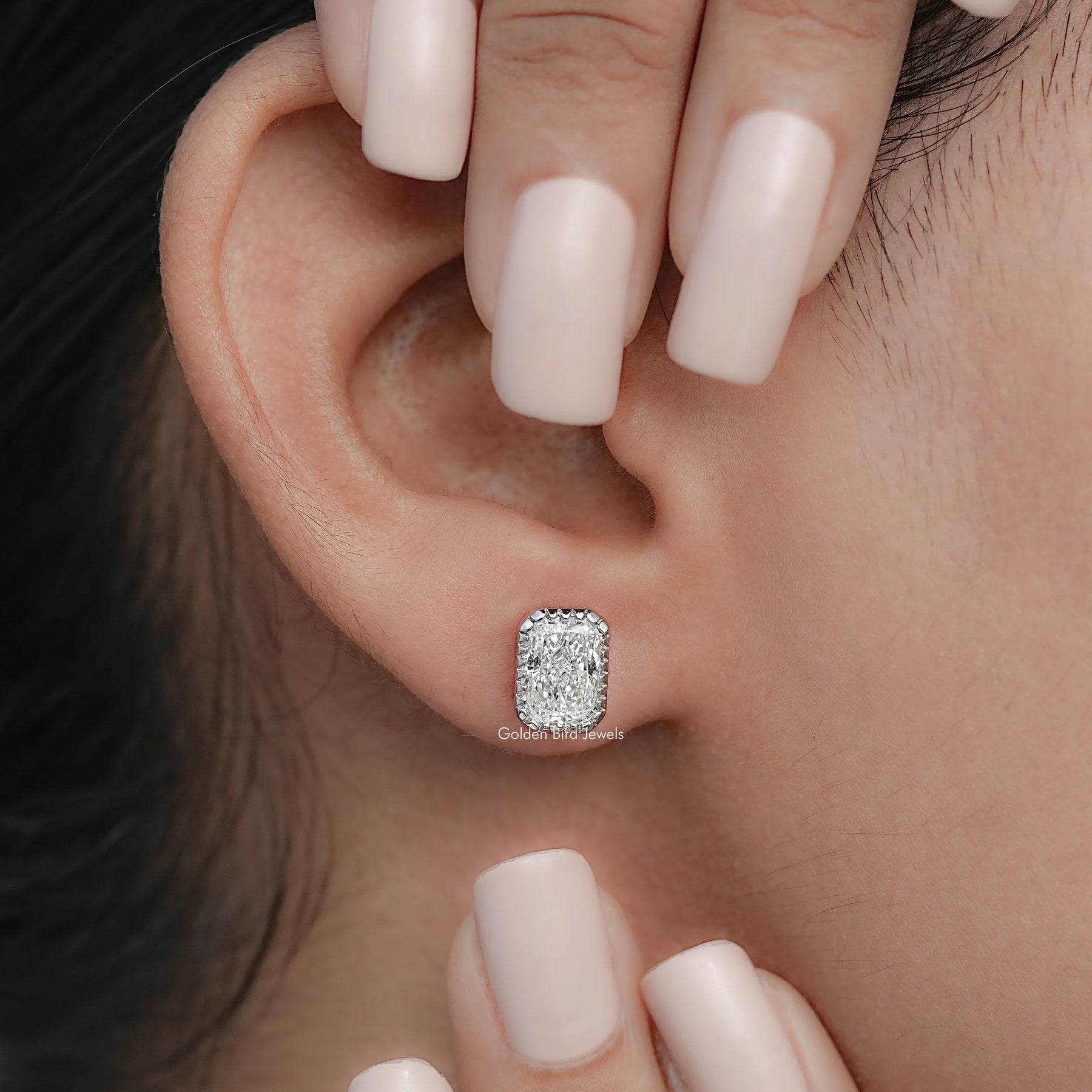 Radiant Lab Diamond Milgrain Bezel Stud Earrings