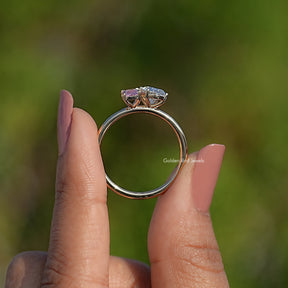 Radiant Gemstone And Oval Diamond Two Stone Ring