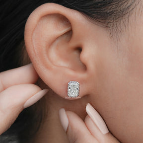 Radiant Lab Diamond Milgrain Bezel Stud Earrings