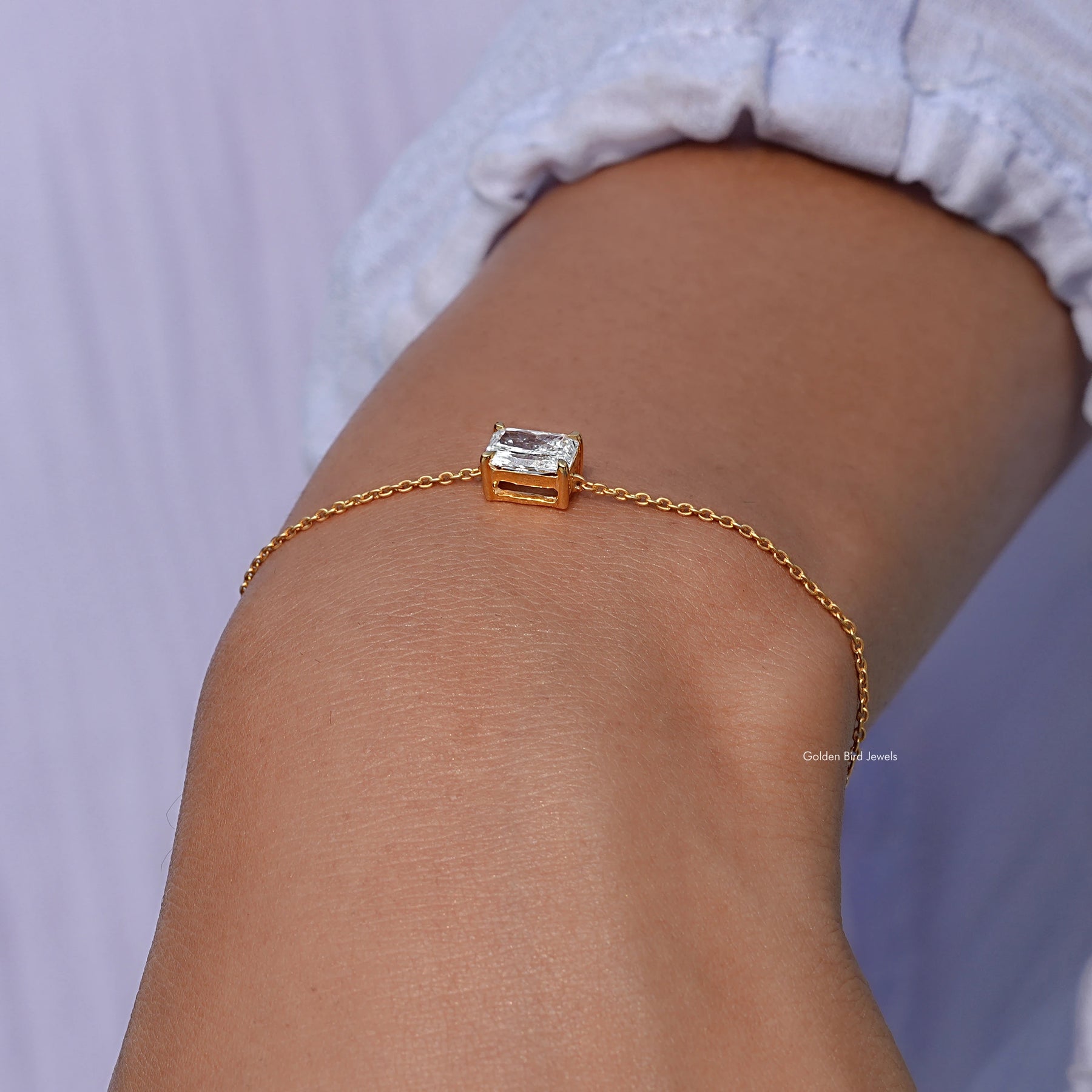 Close view of  diamond chain bracelet in secure setting 