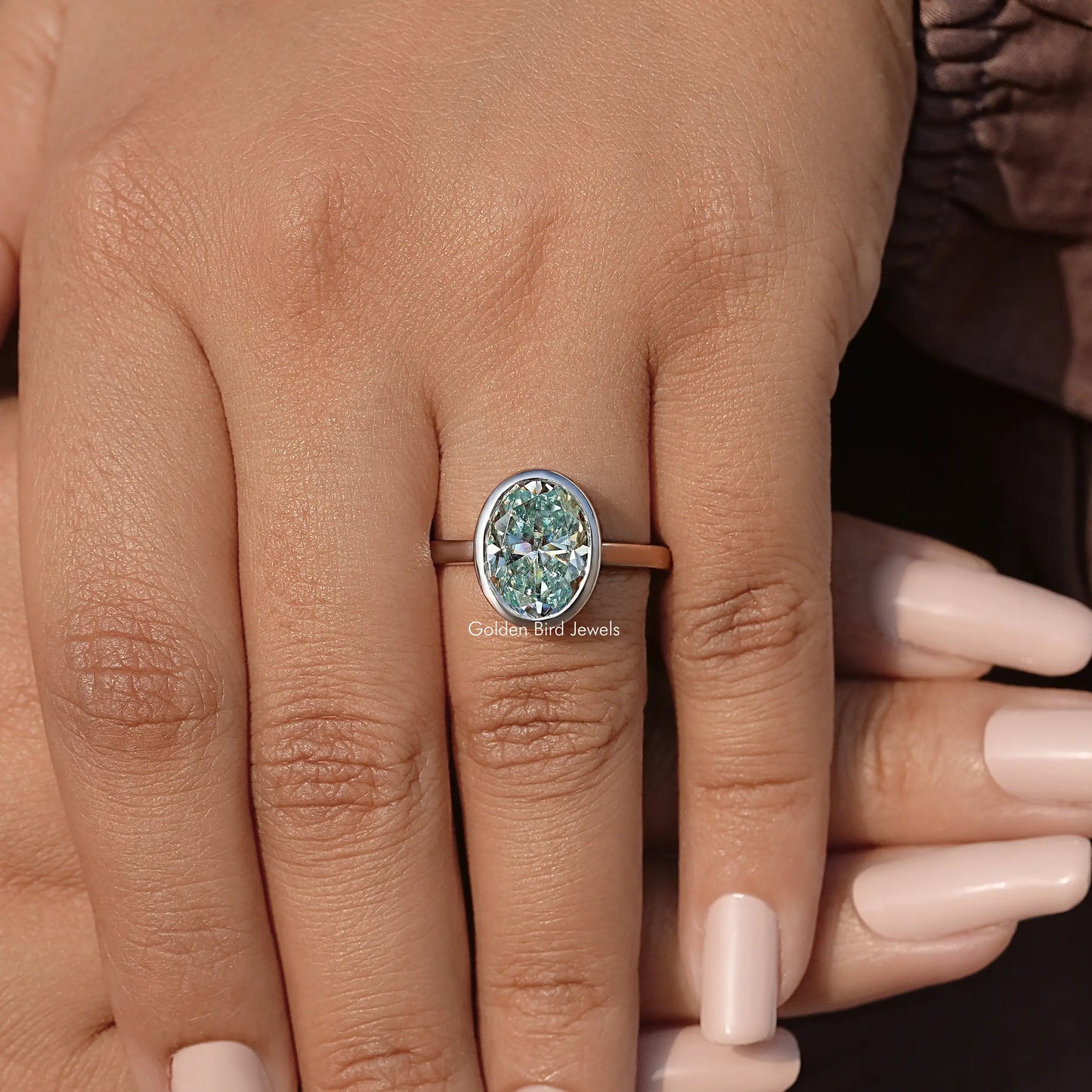 Oval Cut Moissanite Bezel Set Solitaire Engagement Ring