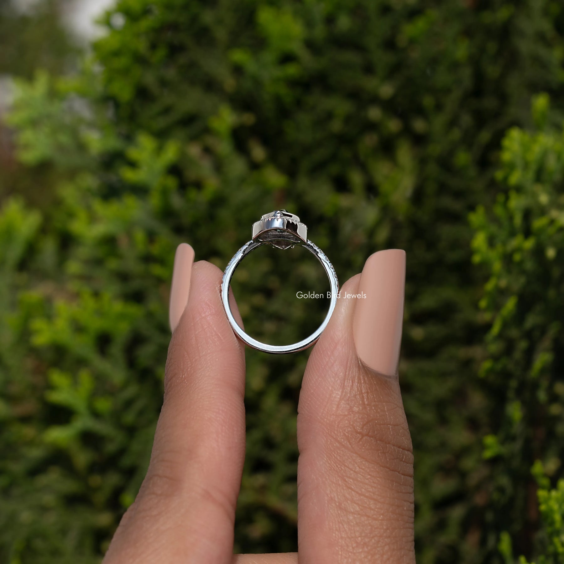 Rose Cut Pear Moissanite Engagement Ring