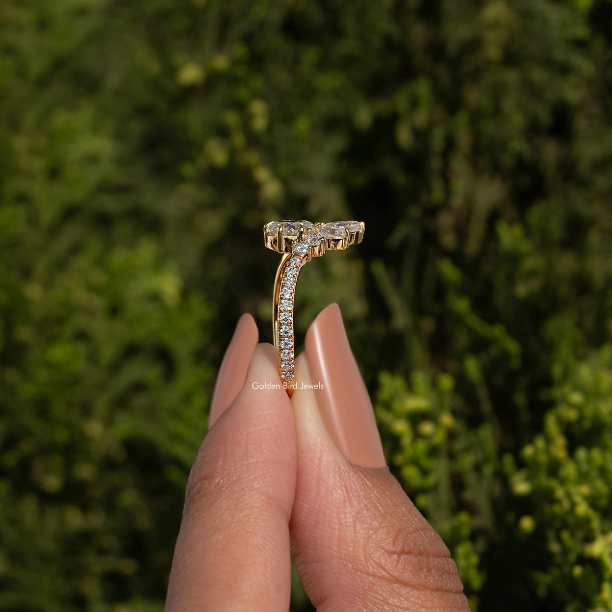 Rose Cut Round Moissanite Curved Engagement Ring