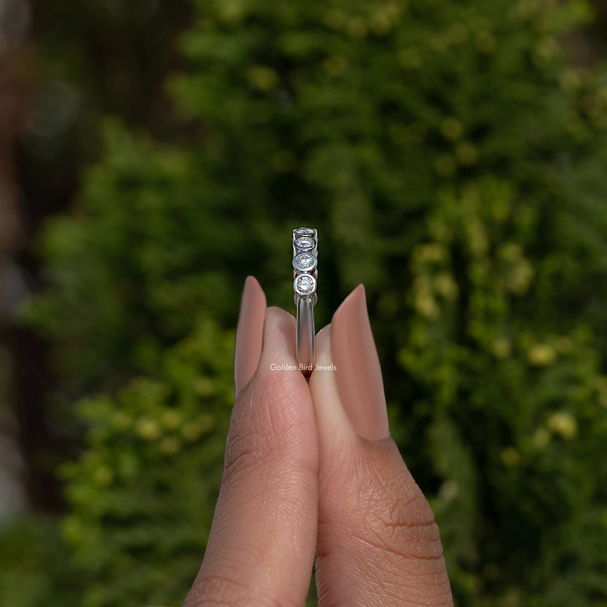 Round Bezel Set Lab Diamond Wedding Band