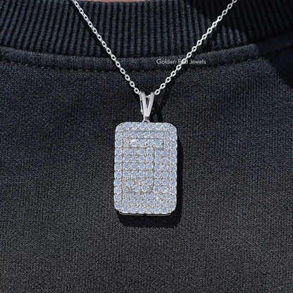 Square lab diamond pendant on silver chain with sparkling bezel-set stones