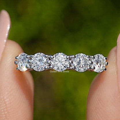Five Stone Round Cut Moissanite Wedding Band