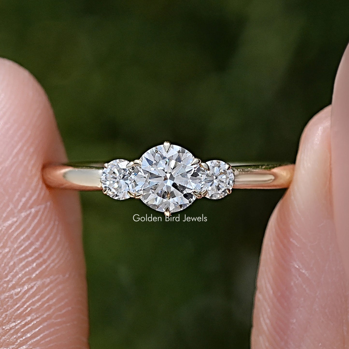 Three Stone Round Cut Lab Diamond Engagement Ring