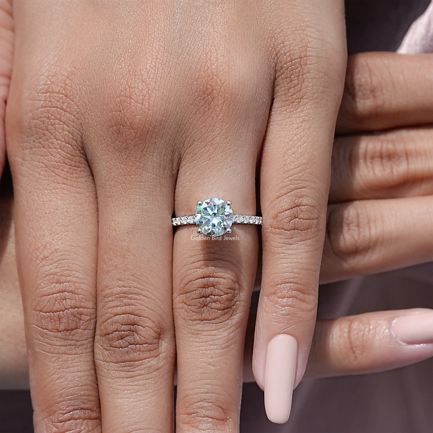 Round Cut Moissanite Solitaire Accent Ring