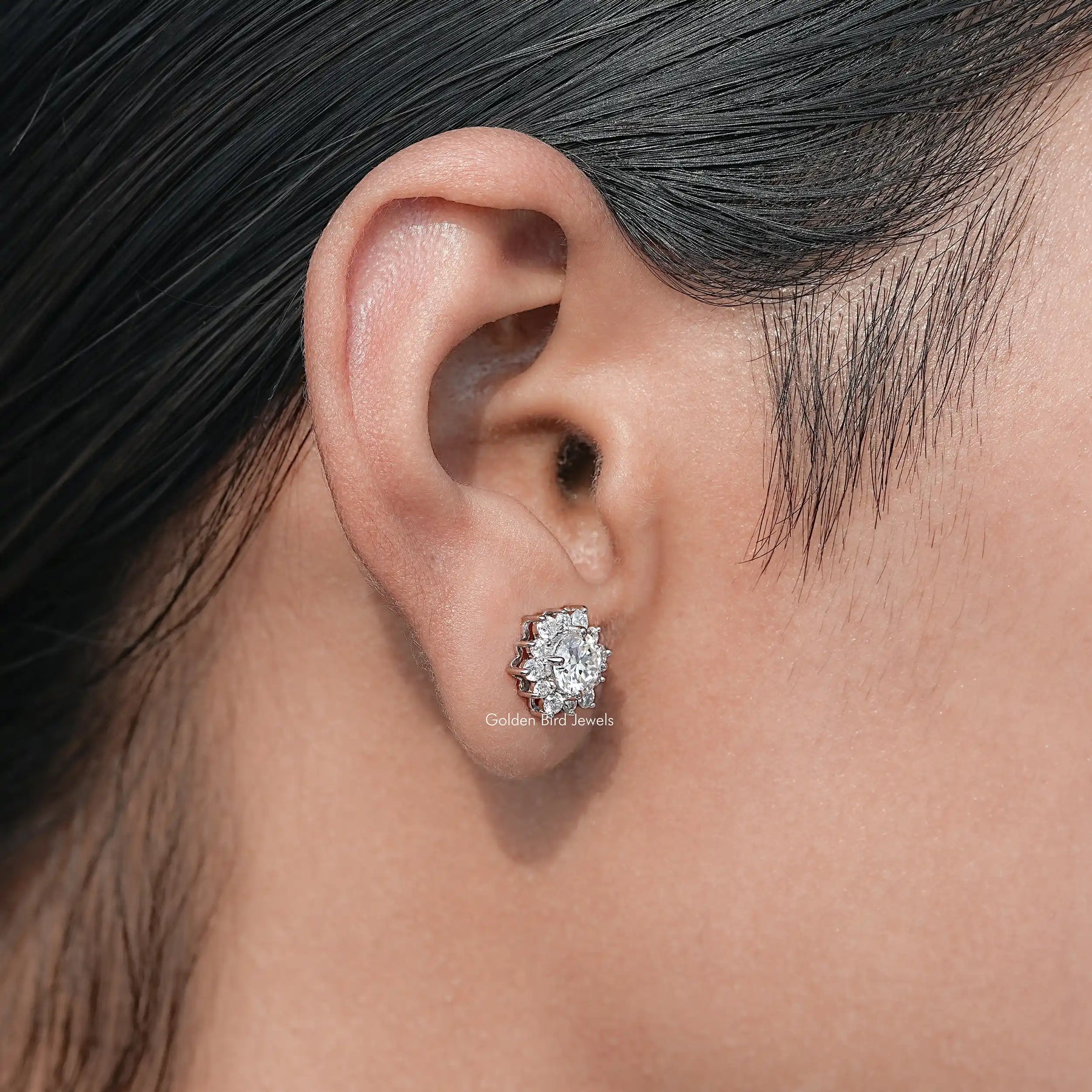 Colorless Round Cut Moissanite Stud Earrings
