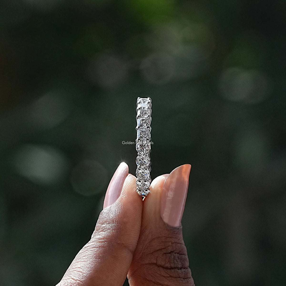 [Princess And Round Cut Wedding Band]-[Golden Bird Jewels]