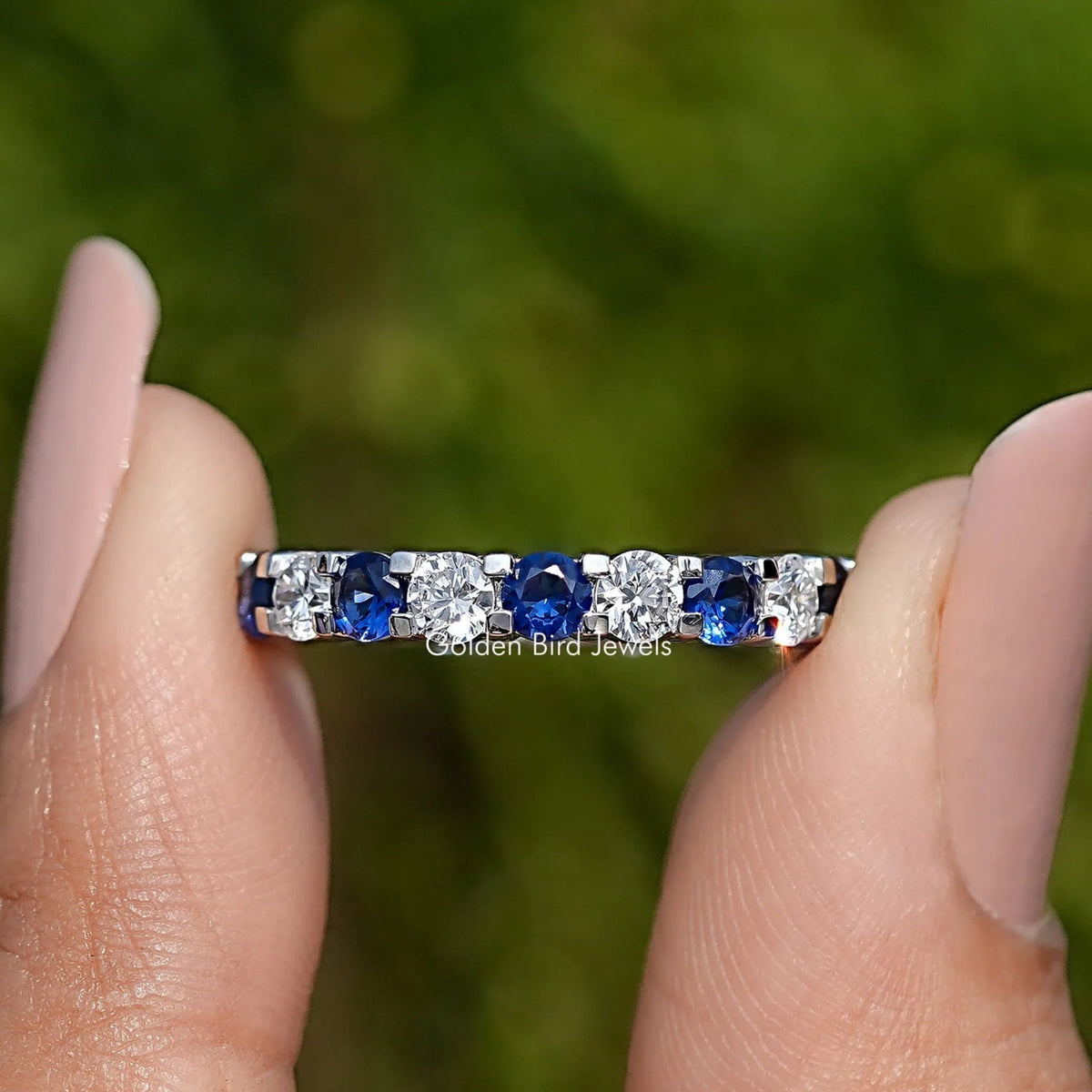 Round Cut Blue Gemstone Eternity Band