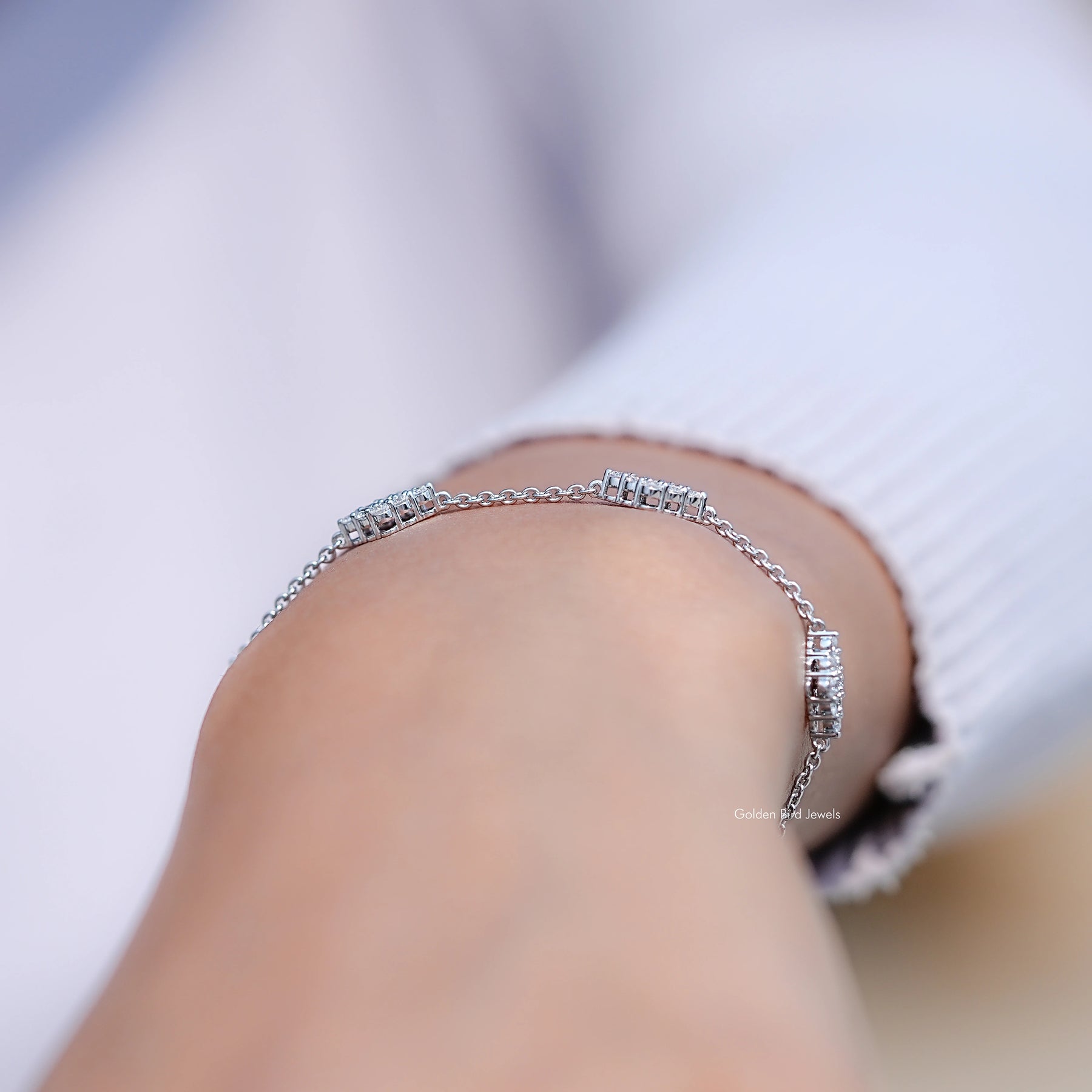 Detailed View of Diamond Station Chain Bracelet
