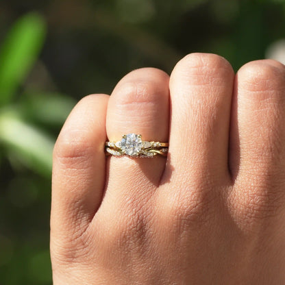In finger front view of Round Cut Lab Diamond Engagement Ring