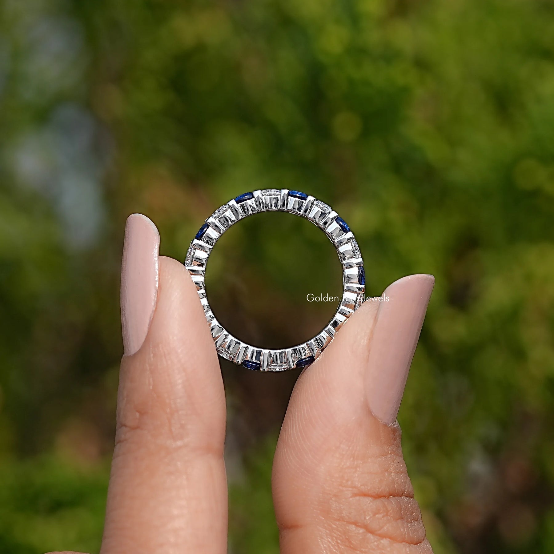 Round Cut Blue Gemstone Eternity Band