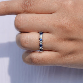 Round Cut Blue Gemstone Eternity Band