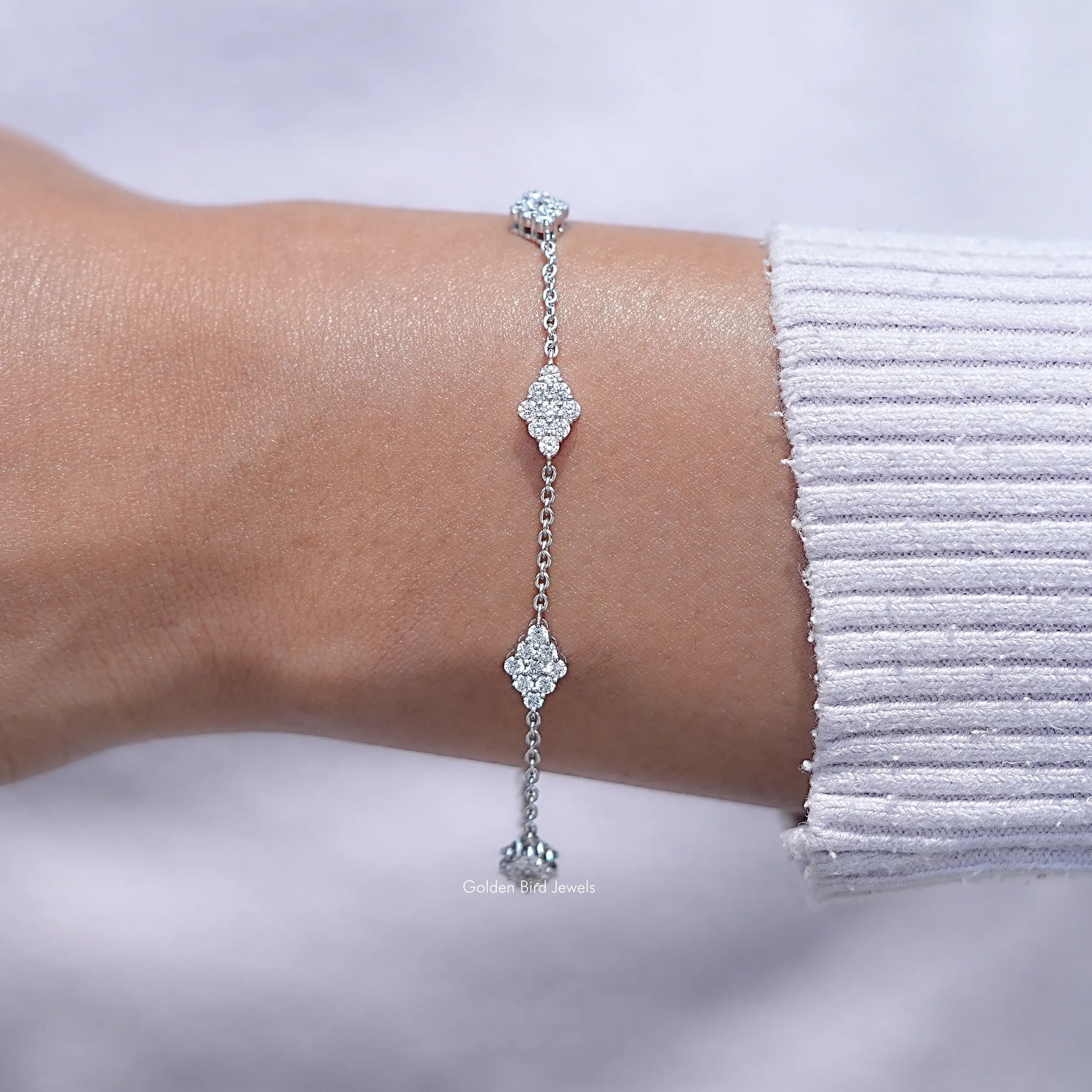 View Of Round Cut CVD Diamond Station Chain Bracelet