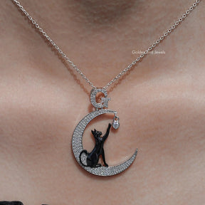 Round Cut Cat And Moon Moissanite Pendant