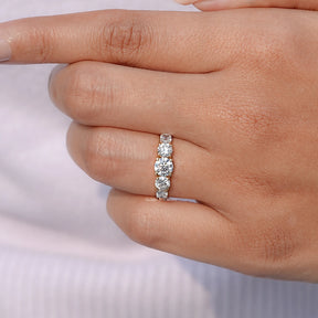 Detailed View of Round Cut Diamond Five Stone Engagement Ring In Yellow Gold