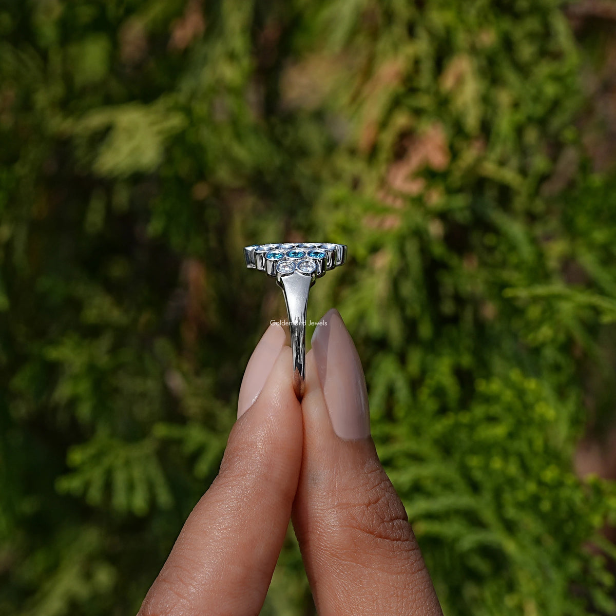 Side View of Round Cut Gemstone engagement Ring 