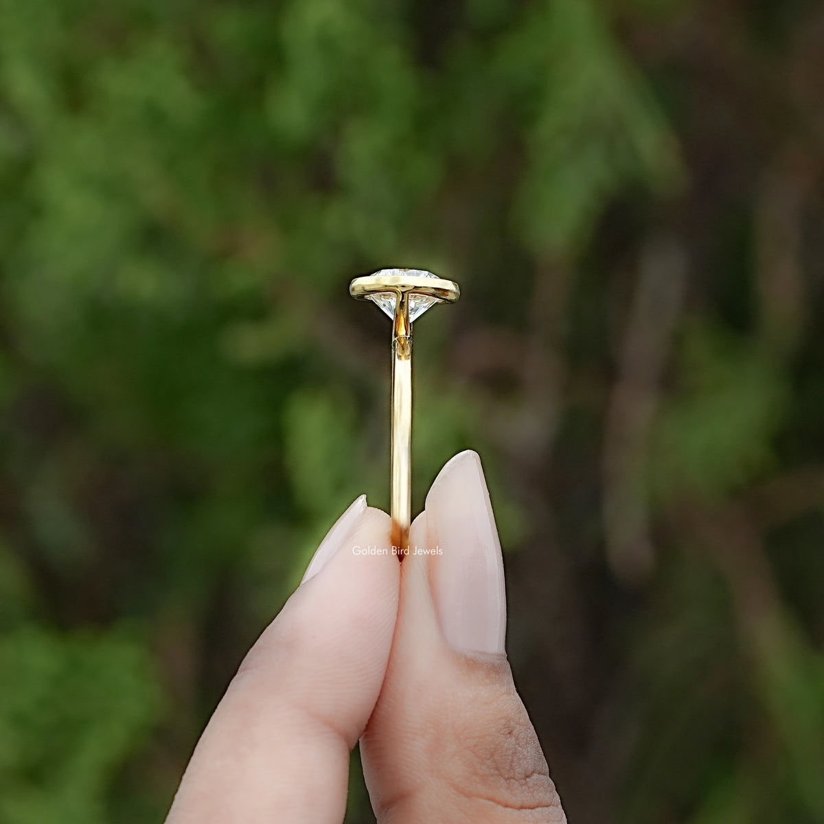 Side View of Round Cut Lab Diamond Bezel Set Ring
