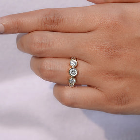 Detailed View of Round Cut Lab Diamond Bezel Set Ring In Yellow Gold