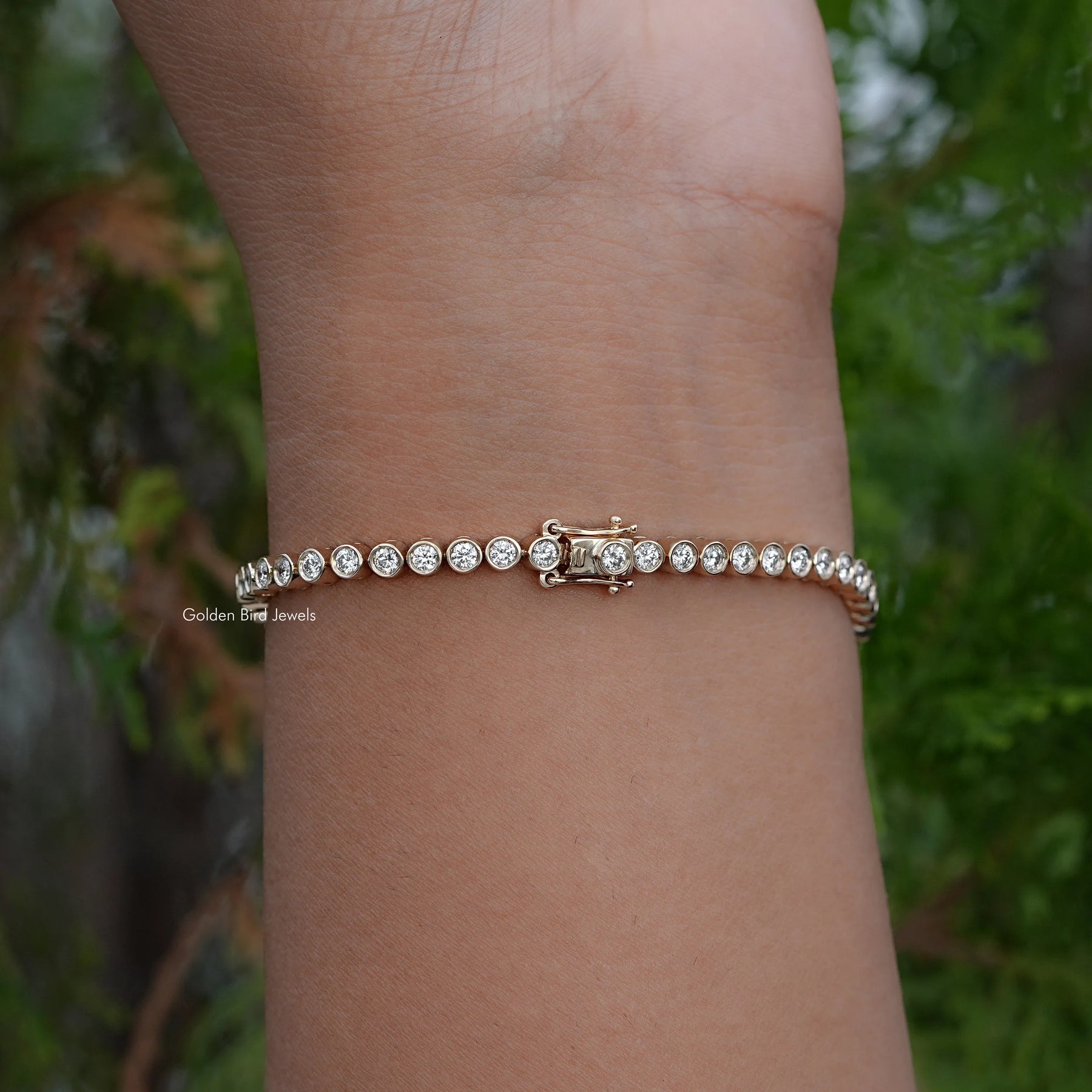 Back Side View Of Lab Grown Round Cut Bezel Set Bracelet