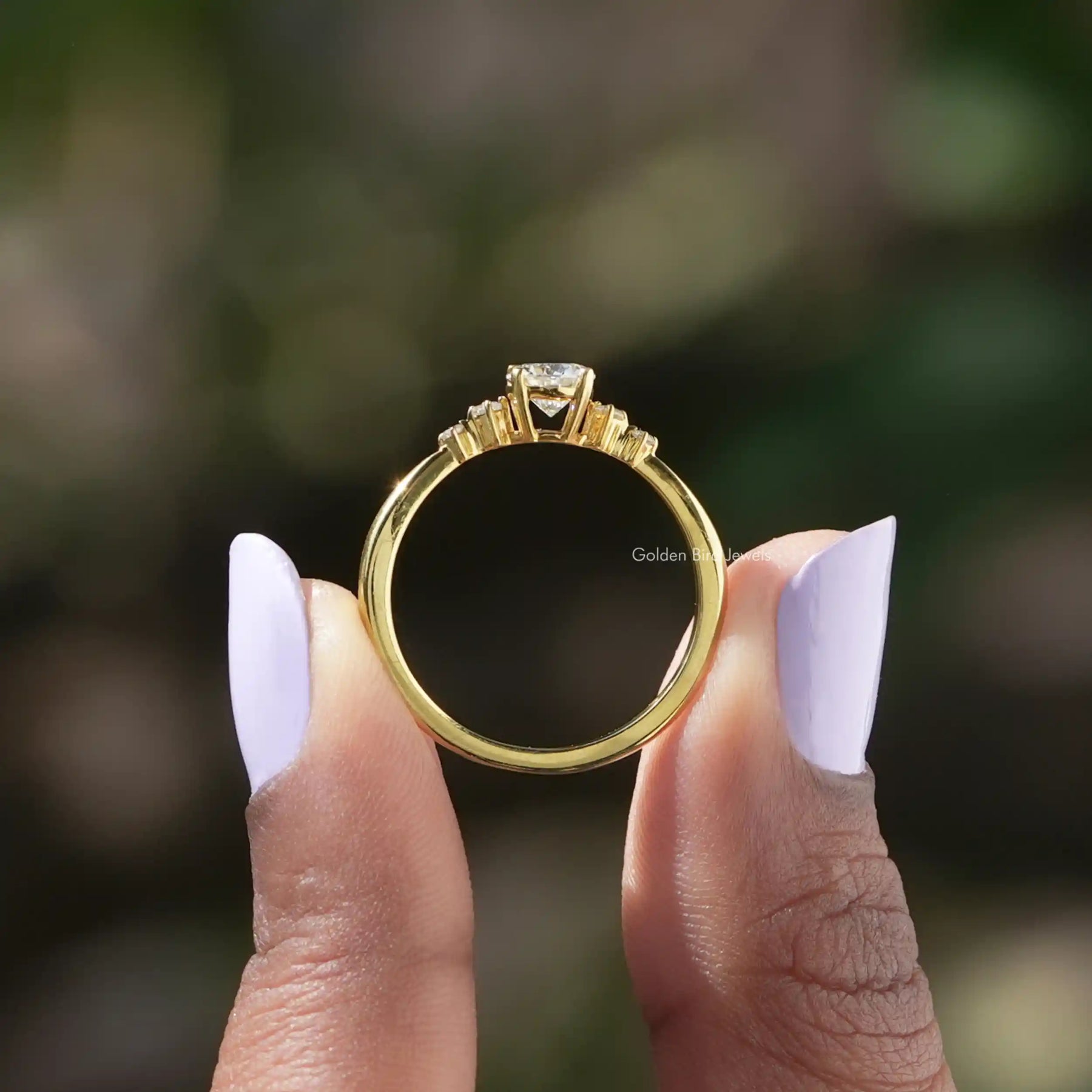 Side View of Five Stone Round Cut Lab Diamond Accent Ring