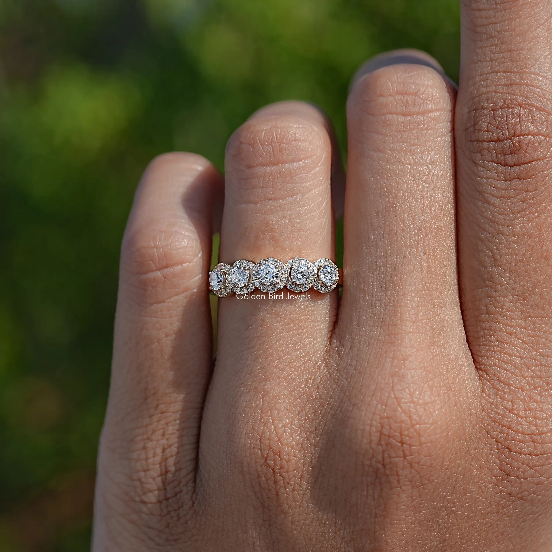 Round Cut Lab Diamond Five Stone Halo Band