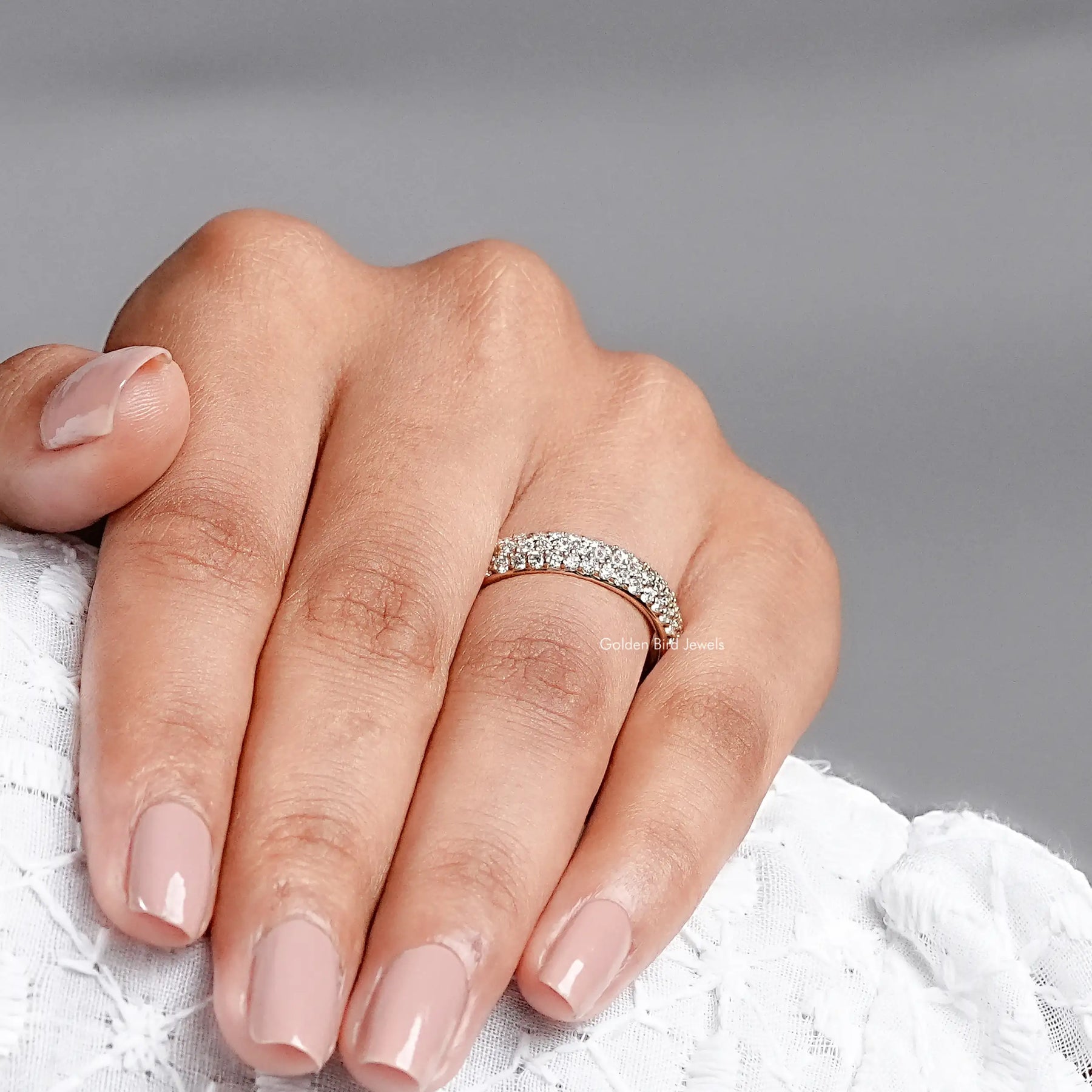 Round Cut Lab Diamond Pave Set Wedding Band