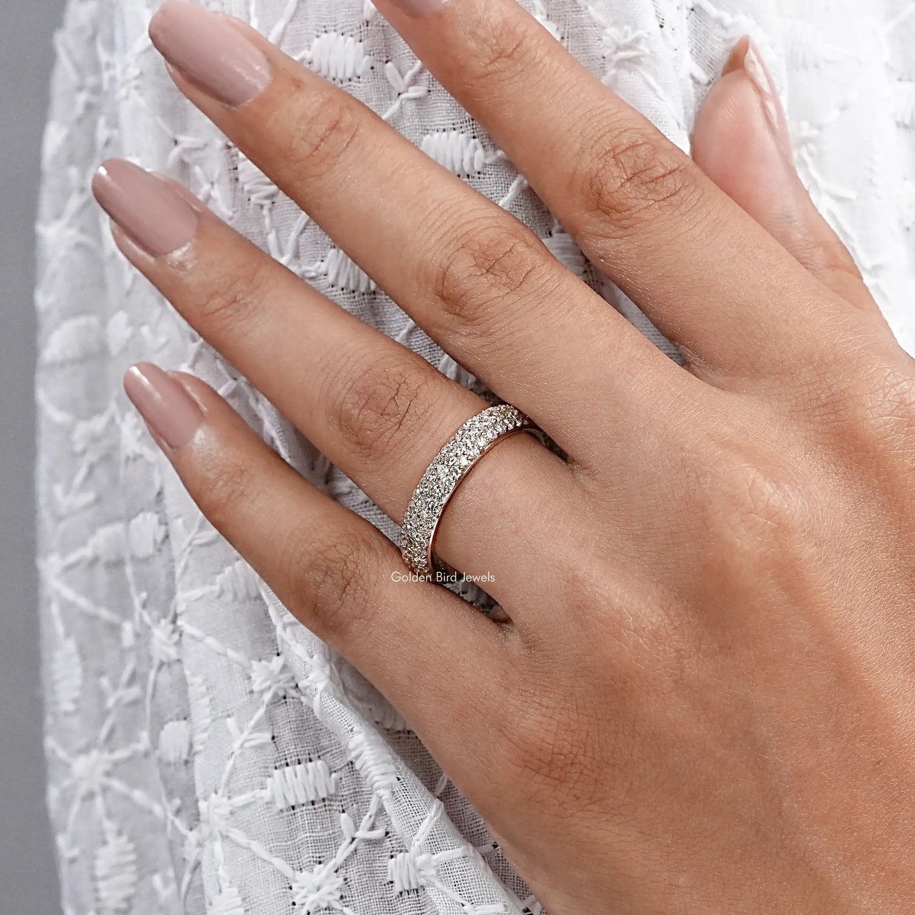 Round Cut Lab Diamond Pave Set Wedding Band
