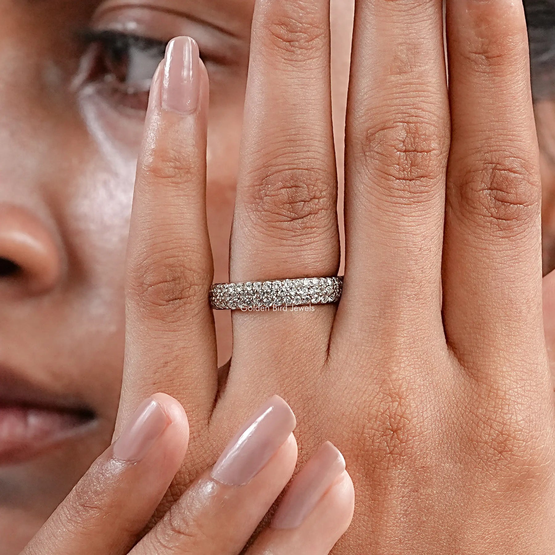 Round Cut Lab Diamond Pave Set Wedding Band