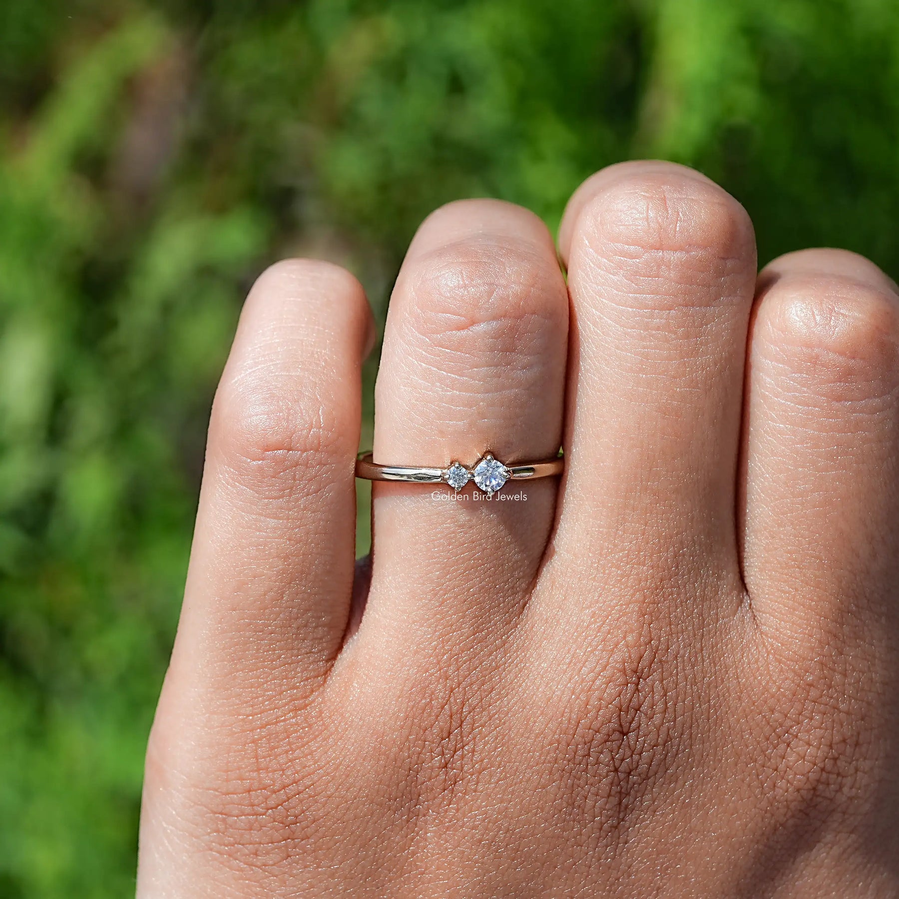 View of Round Cut Lab Diamond Two Stone Ring In White Gold